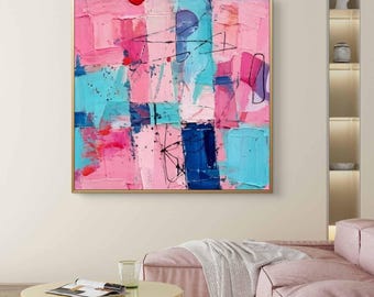 Pintura al óleo texturizada original / Arte costero abstracto vertical y colorido