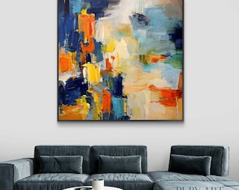 Pintura al óleo texturizada / Arte mural abstracto de paisaje urbano, colores vibrantes