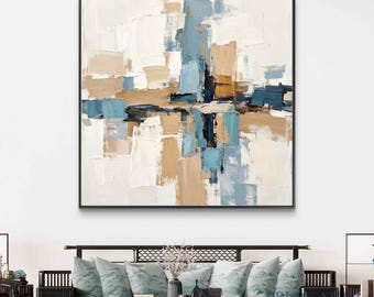 Pintura al óleo texturizada original / Paisaje costero abstracto, decoración para casa de playa