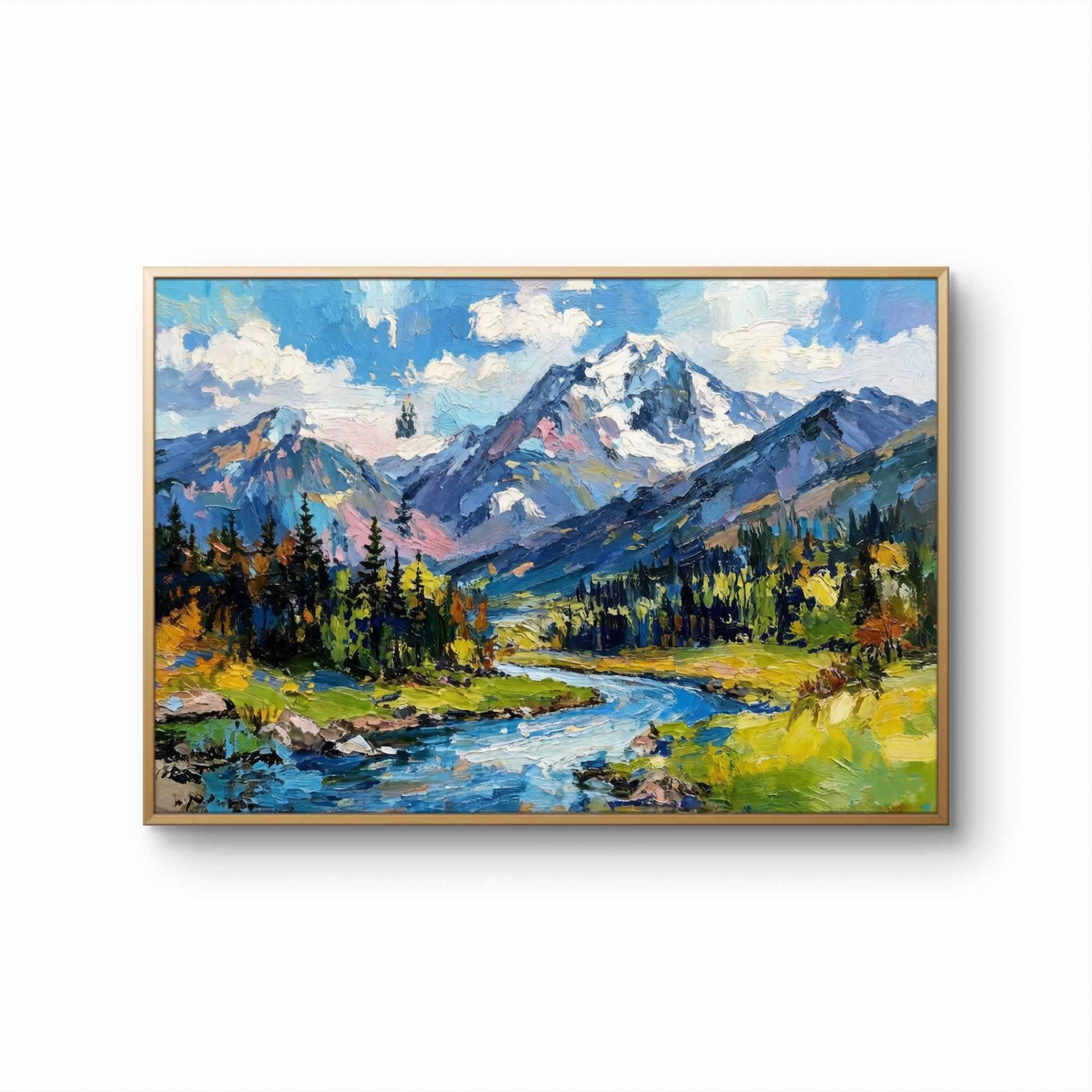 Original Impressionist Mountain Landscape Oil Painting | Alpine River ...