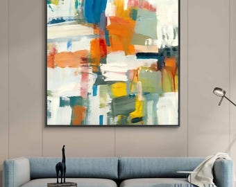 Pintura al óleo abstracta / Arte geométrico texturizado sobre lienzo, pinceladas audaces