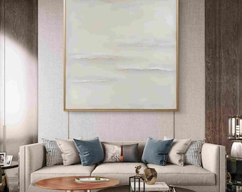 Pintura al óleo texturizada original / Paisaje abstracto con horizonte, decoración neutra