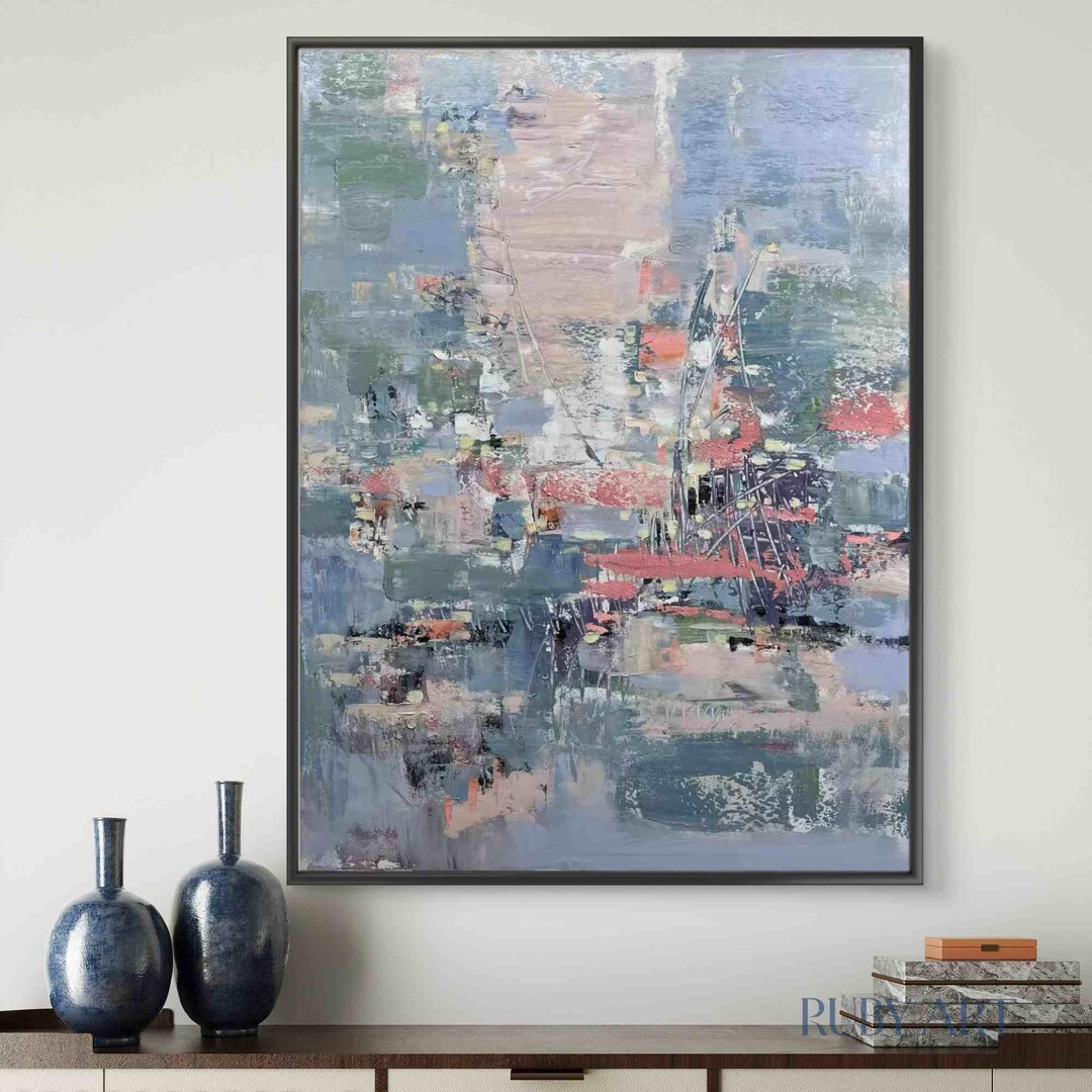 Textured Abstract Landscape Oil Painting | Modern Pastel Canvas Art - Etsy