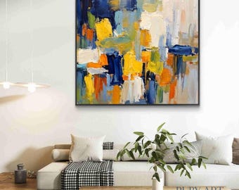 Pintura moderna con textura de empaste / Paisaje abstracto colorido original