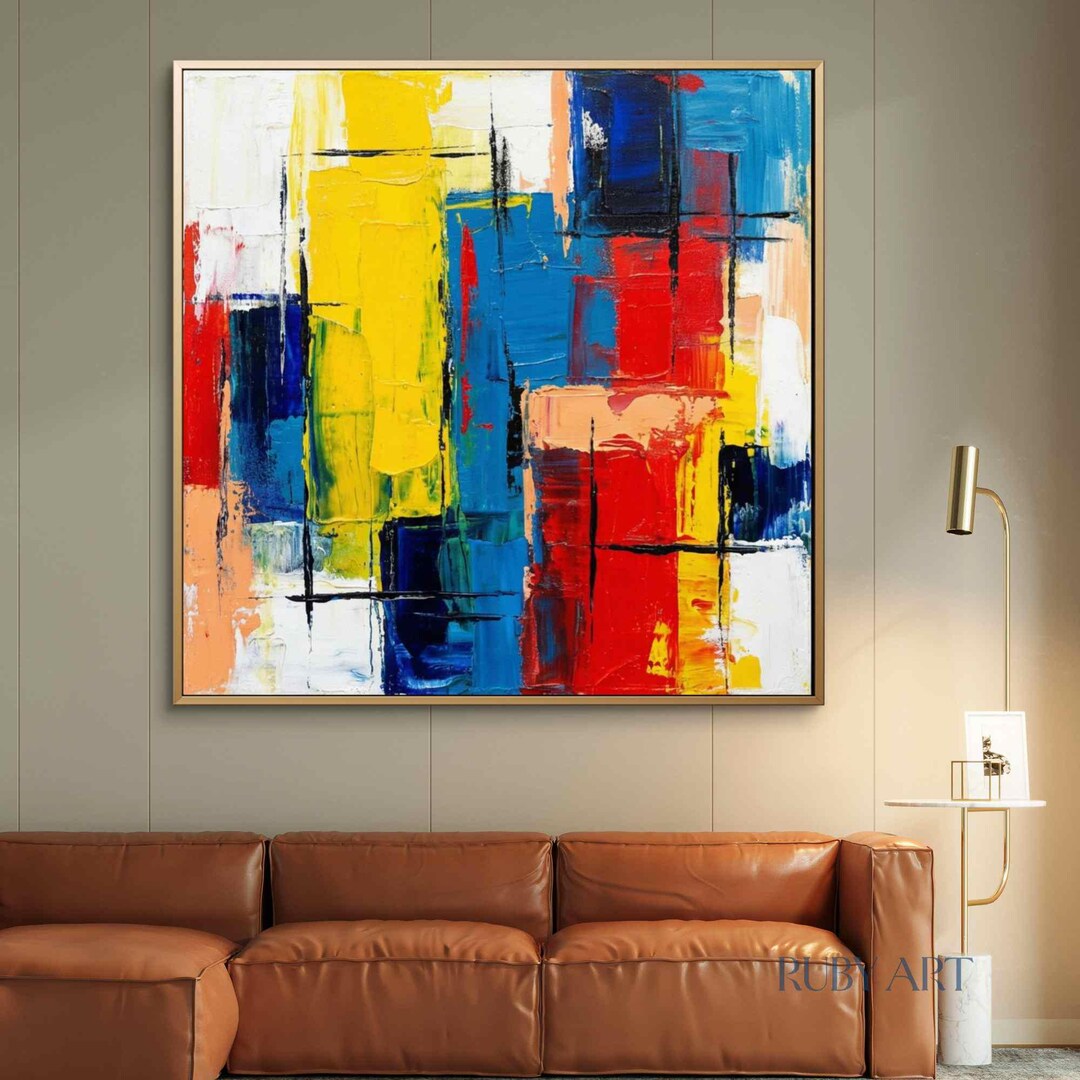 Original Abstract Oil Painting | Geometric Color Block Canvas Art - Etsy