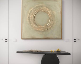 Decoración de pared Wabi-Sabi / Lienzo moderno con técnica impasto en tonos tierra / Arte abstracto en verde salvia neutro