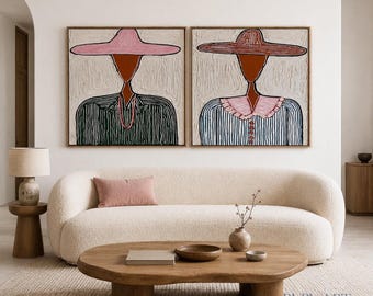 Originales Diptychon | Strukturiertes abstraktes Gemälde mit Modefiguren