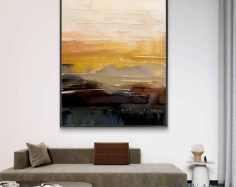 Pintura al óleo original / Arte abstracto de pared "Horizonte terroso", decoración de paisaje con textura
