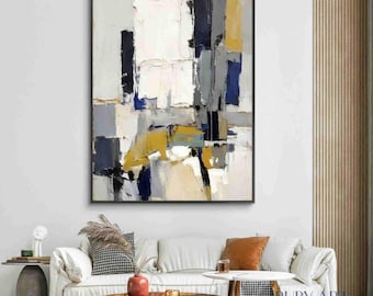 Pintura al óleo abstracta en tonos neutros / Arte mural minimalista moderno / Pintura contemporánea sobre lienzo