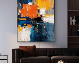 Abstract Palette Knife Oil Painting | Textured Modern Wall Decor | Vibrant Urban Industrial Expressionism