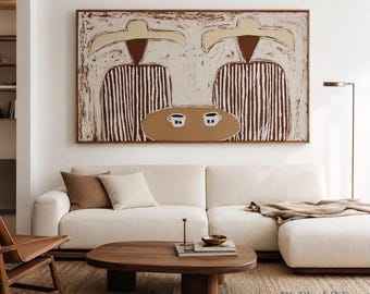 Wabi-Sabi-Kaffee-Gemälde | Strukturierte abstrakte Kunst | Minimalistisches Leinwandbild | Moderne, neutrale Wanddekoration