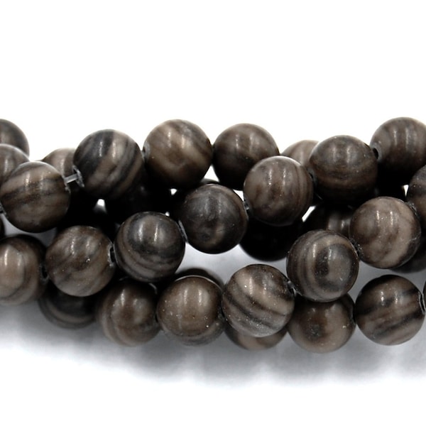 Black Wood Lace Jasper 8mm Round Beads -15 inch strand