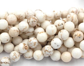 8mm Golden Matrix Creamy White Magnesite Faceted Round Beads -15 inch strand