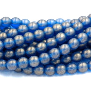 6mm tschechischeGlas Runde Sueded Gold Capri blau Glanz -50