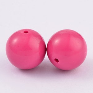 Deep Pink Chunky Acrylic Opaque Round Bubblegum Bead Set -  10pcs/set