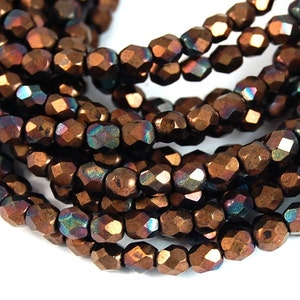 Matte Bronze Vega Czech Glass Faceted 4mm Beads -50