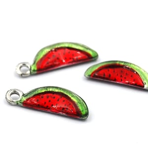 Watermelon Charm, Hand Painted Watermelon Silver Pewter Charm -1