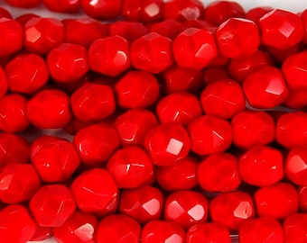 Opaque Bright Red Crystal Czech Glass Bead 6mm Round - 25 Pc