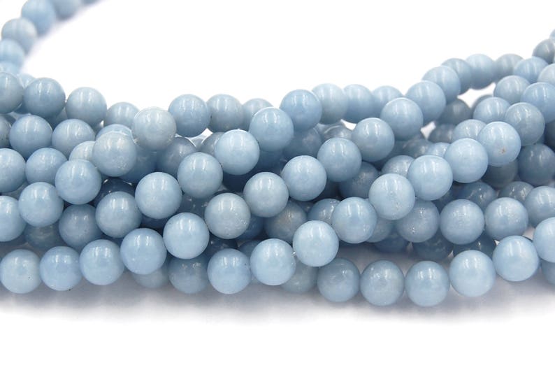 10mm 8mm 6mm Angelite in glacier-blue 4mm 12mm round beads -15.5 inch strand