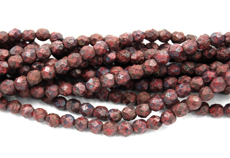 Czech Bead Firepolish 6mm Opaque Red Stone Picasso 25 Pieces