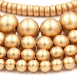 Gold Wood Beads 6mm, 8mm, 10mm, 12mm 16mm Round Gold Wood Rondelle 8x4mm -16 inch strand