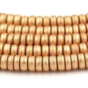 Gold Wood Beads 6mm, 8mm, 10mm, 12mm 16mm Round Gold Wood Rondelle 8x4mm -16 inch strand