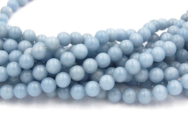 10mm 8mm 6mm Angelite in glacier-blue 4mm 12mm round beads -15.5 inch strand