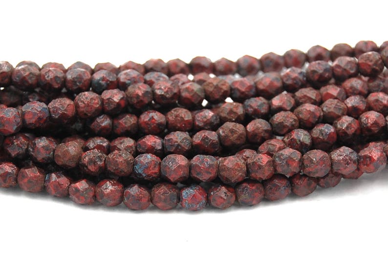 Czech Bead Firepolish 6mm Opaque Red Stone Picasso 25 Pieces