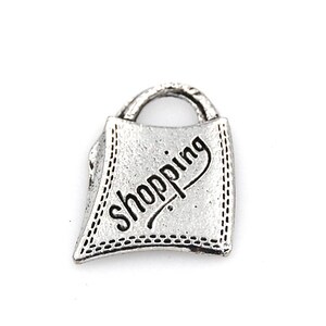 Shopping Bag Silver Pewter Charm -1