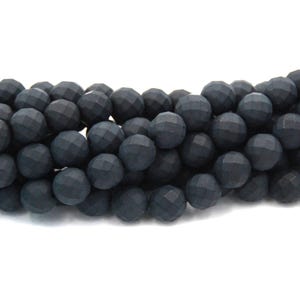 8mm Faceted Black Agate, Frosted Round Beads in Opaque Matte Finish -15 inch strand