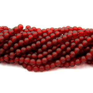 Garnet Red 6mm, 8mm Frosted Matte Glass Round Druk Beads - 100pc