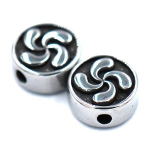 304 Stainless Steel Beads, Flat Round, Antique Silver, 10x4.5mm -1pc