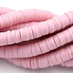 Flat Round Handmade Polymer Clay Bead Spacers, Dusty Pink, 6x1mm