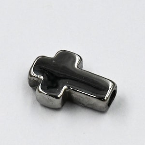Stainless Steel Cross Beads, Large Hole Beads, Gold Black Silver Cross, -1pc