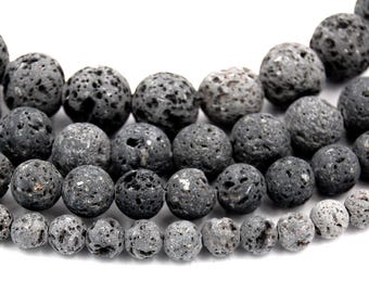 Natural Lava UnWaxed 4mm, 6mm, 8mm, 10mm, 12mm Undyed Natural Lava Round Beads for Essential Oils -15 inch strand