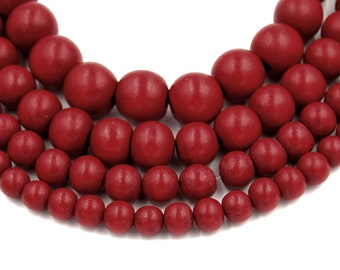 Christmas Red Berry Beads 6mm 8mm 10mm 12mm 15mm 20mm or Rondelle Dark Red  Wood beads -16 inch strand