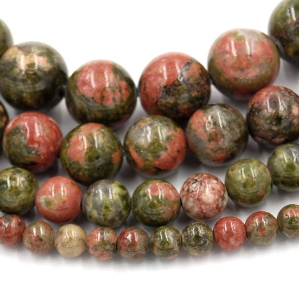 Unakite Jasper 4mm, 6mm, 8mm, 10mm, 12mm -15.5 inch strand