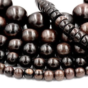 Rich Ebony Wood Beads 4mm, 6mm, 8mm, 10mm, 12mm, 15mm Ebony Rondelle natural wood beads -16 inch strand