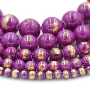 Plum Purple Gold Dust Jade 4mm, 6mm, 8mm, 10mm, 12mm Round Beads -15 inch strand