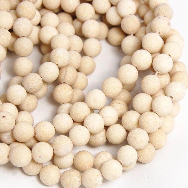 Fossil Beads, 6mm, 8mm. 10mm Frosted Matte Fossil Stone in Natural -15 inch strand