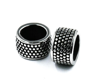 Stainless Steel Beads, 1pc, Beaded Large Hole Beads, 11.5mm Antique Silver