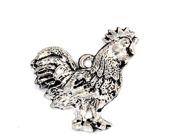 Rooster Silver Pewter Charm -1