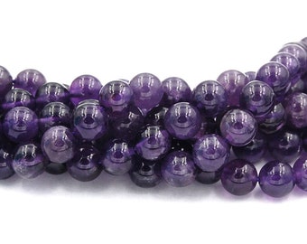 Amethyst Beads, 6mm AB+ natural round beads -15.5 inch strand