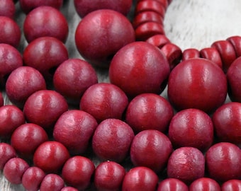 Christmas Red Berry Beads Round or Rondelle Dark Red Wood beads -16 inch strand
