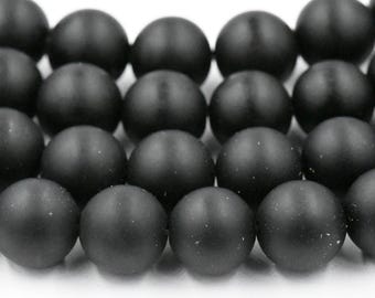 Matte Black Onyx, 3mm, 4mm, 6mm, 8mm, 10mm, 12mm Frosted Black Onyx Round Beads in Opaque Finish -15.5 inch strand