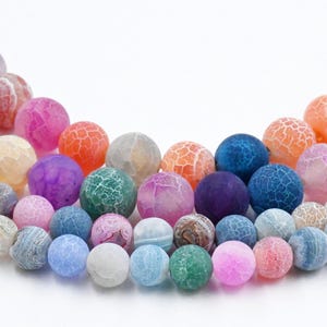 Frosted Natural Agate Beads Strands, Round, Dyed & Heated, Mixed Color, 6mm, 8mm, 10mm