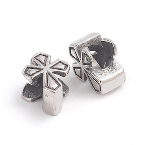 304 Stainless Steel European Beads, Large Hole Beads, Cross, Antique Silver -1pc
