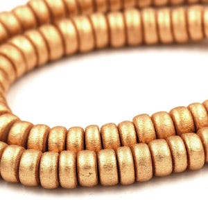 Gold Wood Beads 6mm, 8mm, 10mm, 12mm 16mm Round Gold Wood Rondelle 8x4mm -16 inch strand