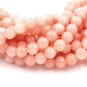6mm Mountain Jade Beads Light Pink Apricot Opaque Smooth - 15.5 inch strand
