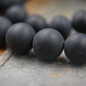 Matte Soft Black Onyx, 4mm, 6mm, 8mm, 10mm, 12mm Frosted Black Gray Onyx Round Beads in Opaque Finish -15.5 inch strand
